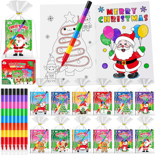 ZMLM 24 Pack Christmas Coloring Books for Kids with Crayons,Party Favors for