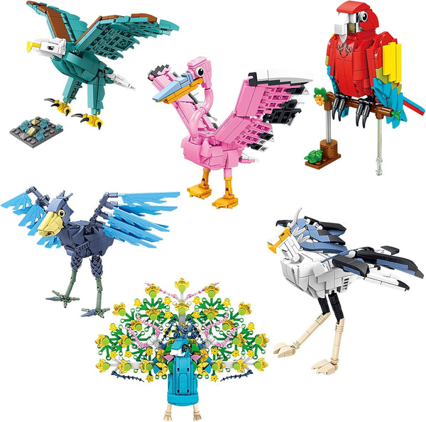 Oichy Bird Animals Building Block Set, 6 Pack Animal Figures Building Toy, Creative Party Favors for Kids Ages 6+
