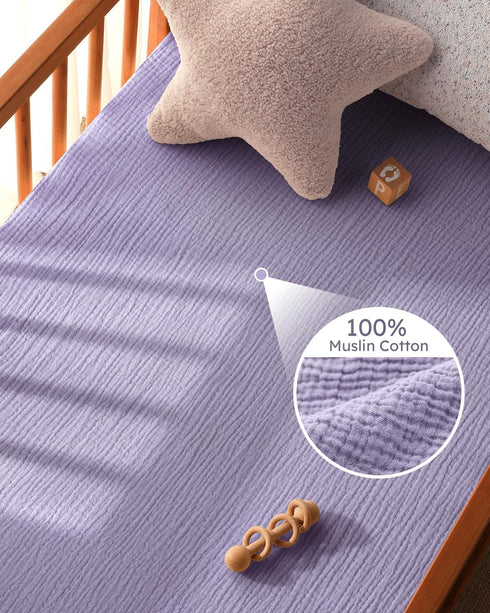 100% 2 Pack 28x52x8in Unnivoll Muslin Crib Sheets for Boys Girls, Cotton Fitted Crib Sheet for Standard Crib