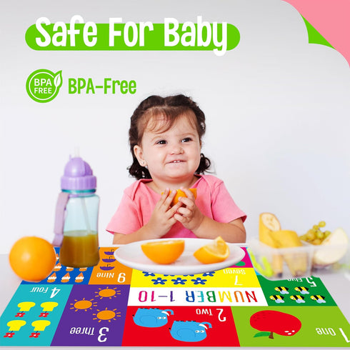 6 Pack Placemats for Kids, Non-Slip Washable, Reusable Alphabet, Number, Month, Color & Emotion Educational Placemats