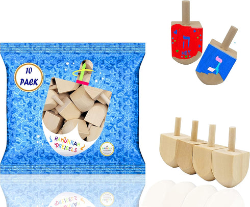 The Dreidel Company DIY Hanukkah Wood Dreidels, 1.5" Unfinished Natural Wooden Dreidels (10-Pack)