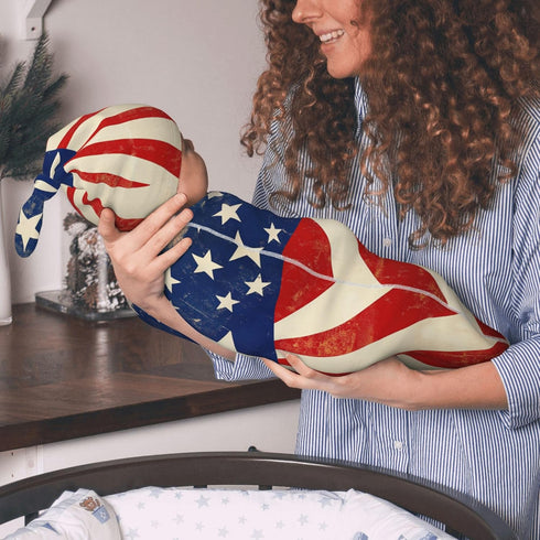 Set American Flag Swaddle Blankets Newborn Receiving Blanket Baby Swaddle Wrap with Headband Hat for Baby Girls Boys