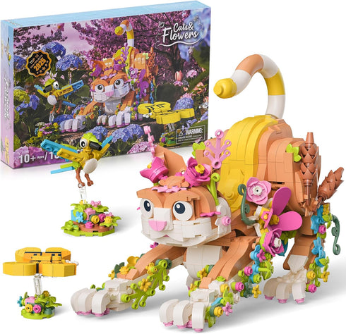 JOJO&Peach Cat and Flower Building Toy Set for Girls, Mothers Day Animals