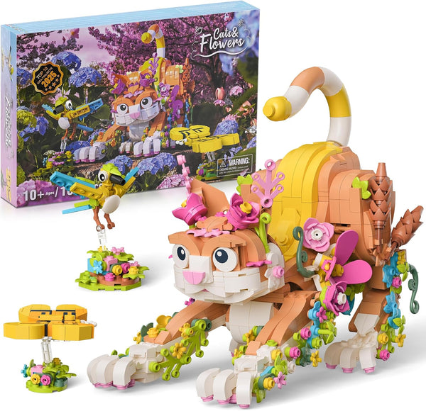 JOJO&Peach Cat and Flower Building Toy Set for Girls, Mothers Day Animals