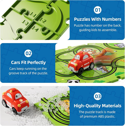 Bennol Toddler Toys for 3-5 Year Old Boys - 39 Jigsaw Puzzle Race Track Car Set for Kids