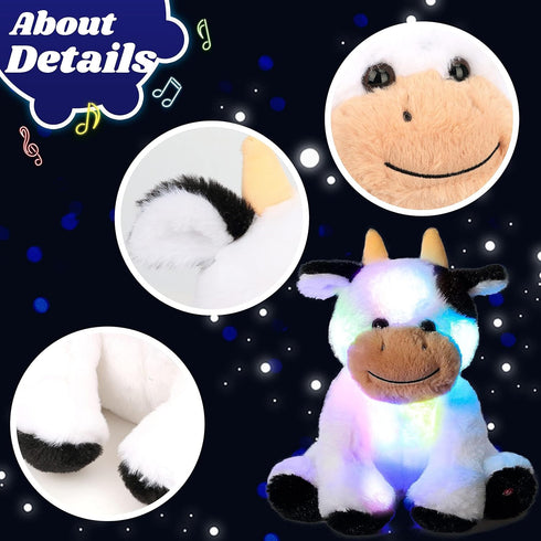 Cuteoy Glowing LED Cow Nightlight, Musical Plush Stuffed Animal with Lullabies, Gifts for Kids, 10"
