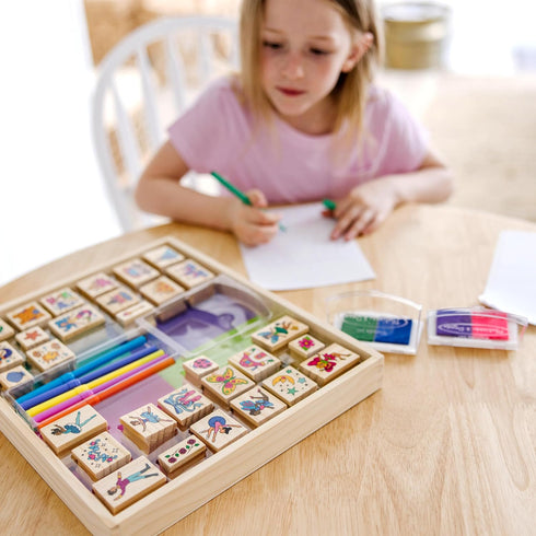 Set (30 6 2 2-Color Set Melissa & Doug Deluxe Wooden Stamp and Coloring Fairy Tale Stamps, Markers, Durable Stamp Pads)