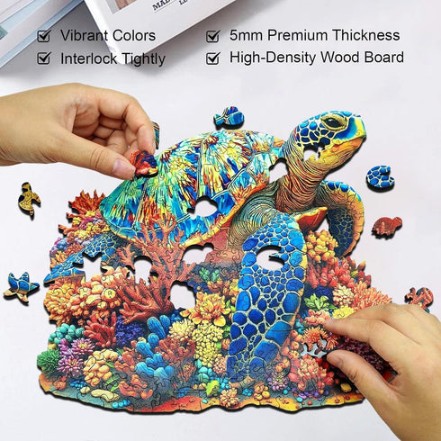 300 15*14in Sea Turtle Wooden Puzzle for Adults, Vibrant Coral Turtle Jigsaw Puzzle for Adults Piece, Unique Animal