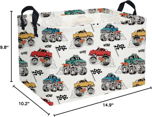 Essme Rectangular Monster Truck Baskets Boys Basket,Kids Storage Bins with Handles for Car Decor, Racing Storage