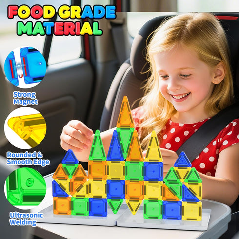 Set 42pcs, Mini Magnetic Tiles Travel with Case Bonus Sudoku Play, Mini Magnetic Blocks, Portable Travel Toy for Kids
