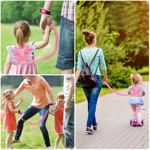 Lehoo Castle 3 in 1 Baby Leash for Toddlers, Anti Lost Wrist Link with Key Lock Design (Pink Butterfly)