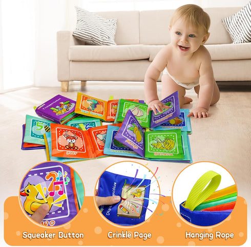 Dr.Rapeti 6-Pack Soft Cloth Baby Bath Books, Crinkle Squeaky Washable Chewable Non-Toxic Early Educational Gift
