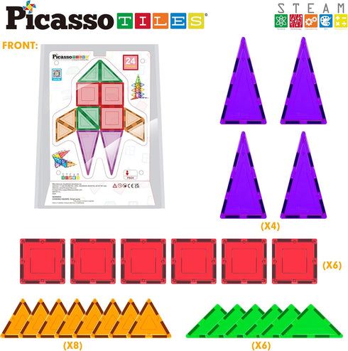 Set 3+ PB24 PicassoTiles Magnet Tile Building Block Magnetic Construction Square Triangle Tiles Toy Kit Sparking