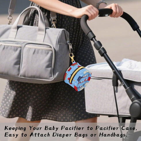 PYBUG Independence Day Dessert Round Pacifier Storage Case, Polyester & TPU Lined with Hook Buckle, Pacifier Container