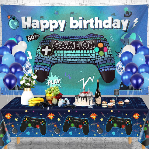 4 Pack Video Game Tablecloth for Kids Birthday Party, 86” x 51” Rectangle Plastic Game Table Cover Decorations