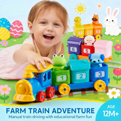 1 2 3 Counting, 9 Play-Act Learning Toy for Toddlers Years Old, Matching & Sorting Montessori Learning Farm Train