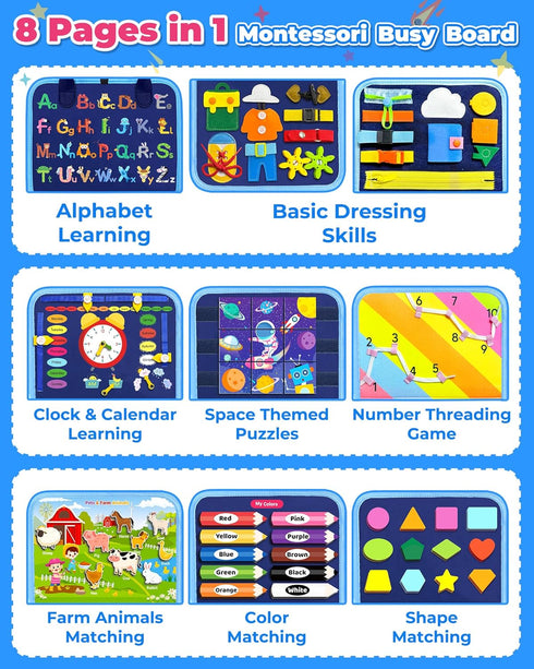 Gojmzo Busy Board Montessori Toys for Toddler Boy Birthday Gifts, Busy Book Sensory Toys for Toddlers, Learning