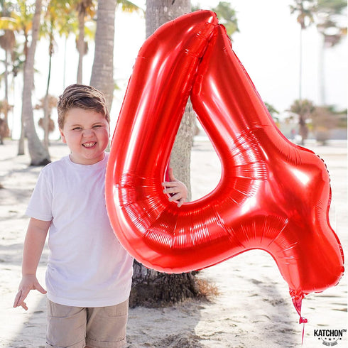 KatchOn Giant Red Number 4 Balloons, 40 Inch, 4th Birthday Balloons for Boys and Girls, Anniversary Decorations