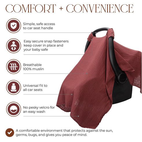 Pack 10 Comfy Cubs Muslin Cotton Baby Car Seat Cover and Burp Cloth Bundled - of - Wine