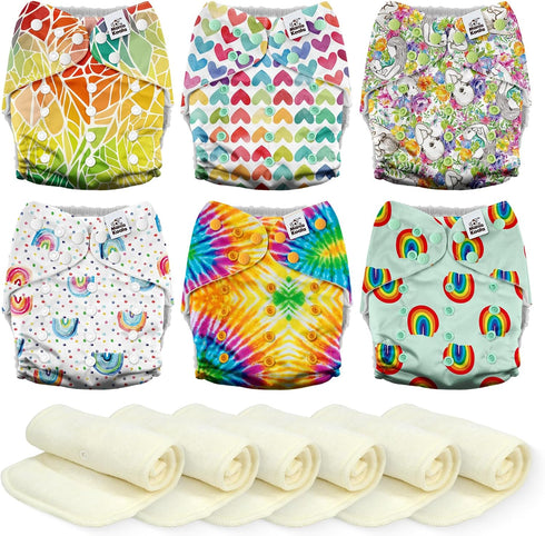 Mama Koala 3.0 Cloth Diapers for Babies, 6 Pack One Size Washable