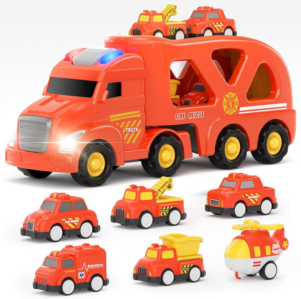 LADFAR Construction Toy Trucks for Boys Girls, with 6 Unique Music & Lights,