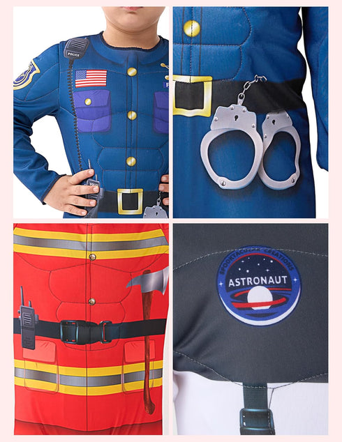 8In1 Set-Astronaut/Police Spooktacular Creations Boys DressUp Costumes, Career RolePlay Muscle Costumes for Hallow Xmas
