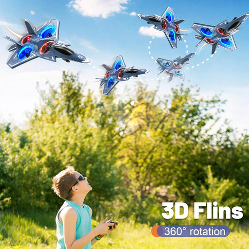 8-16, 360 8-12, 3 Foam Remote Control Airplanes, RC Planes with Light, RC Airplane Fighter Jet for Kids Adults Flip