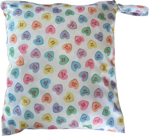 Whole Works 12.6" 14.6" Waterproof Baby Wet Bag Candy Hearts Waterproof, Smell Proof, Machine Washable Storage