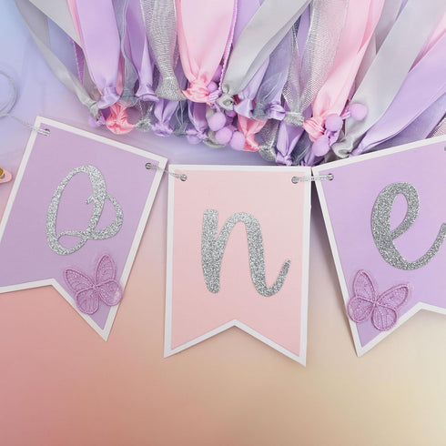 Agvgaza 1st Pink & Purple Butterfly Highchair Banner for Girls - Spring Butterfly One Party Decor & Cake Smash Photo