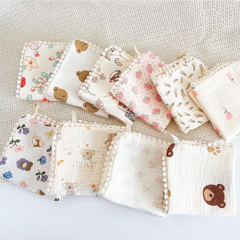 Bottone 6-Layer 28x28cm/11x11inch Baby Washcloths Soft Reusable Newborn Face Towel Baby Wash Cloths for Boys Girls