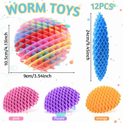 donciety 12Pcs Valentines Day Gifts for Fidget Worm, Worm Fidget Toy, Resistance Fidget Toys Adults Stress Anxiety