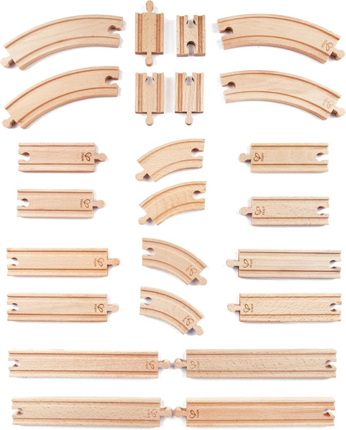 24 Pack| Hape Pcs Wooden Railway Super Expansion Rail Compatible with Other Wooden Tracks
