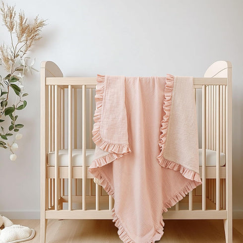 100% 40 36 Inches Konssy Flounce Muslin Baby Blanket for Girls Boys, Cotton Soft Crib Swaddle Blankets, Reversible
