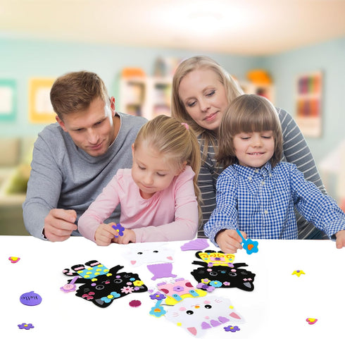 VKPI 4 Pieces Cats Foam Art Crafts Gift Kit - Creative Make Your Own Kittens, Cartoon Foam Projects for Kids Ages 4+
