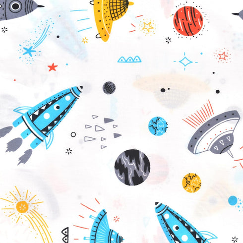 J-pinno 100% 3 Set Cozy Set Planet Spacecraft Rocket Cotton Pieces Cartoon Toddler Sheet for Kids Boys, Flat Sheet