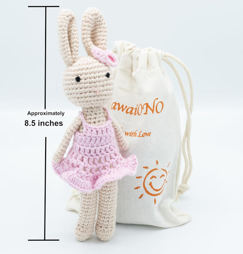 Crochet Stuffed Animal - Adorable Handmade Bunny Daughter Plushie Doll with Pink Dress, Ideal for Infants - Knitted