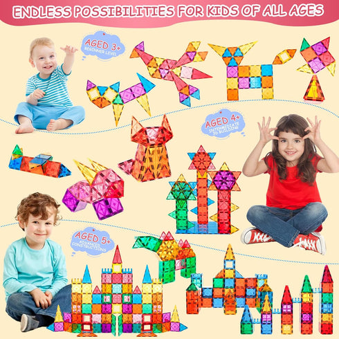 Magnetic Tiles for Kids, 3D Magnet Blocks Building Toys, Preschool Stacking Blocks STEM Toys for Toddlers Ages 3-12