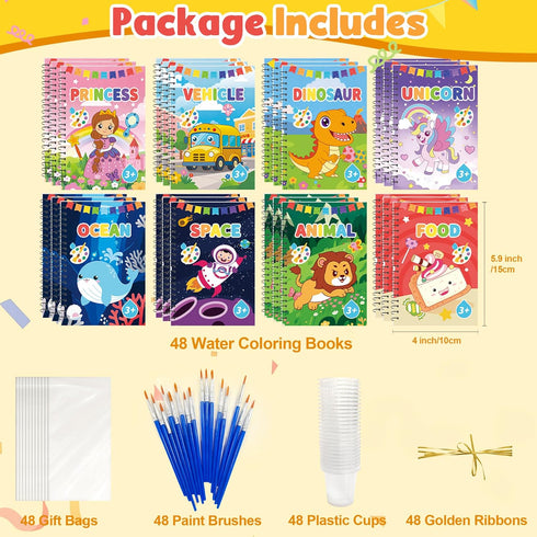 WWN 48 4-8 Water Coloring Books Party Favors: Bulk Mini Kids Birthday Favor, Goodie Bag Stuffers, Art & Crafts