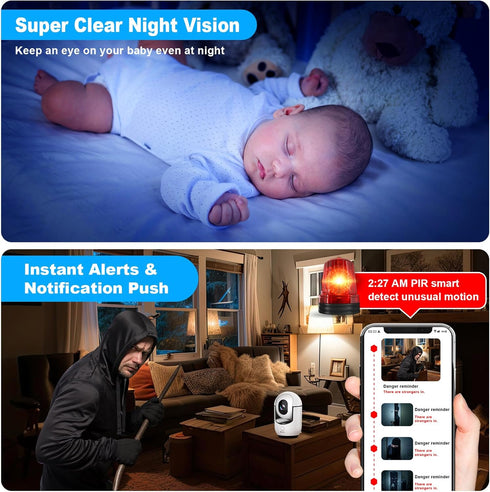 Cloarks 2K 2-Way 24/7, 2 Pack Pan/Tilt Security Camera, WiFi Indoor Camera for Home Security with AI Motion Detection