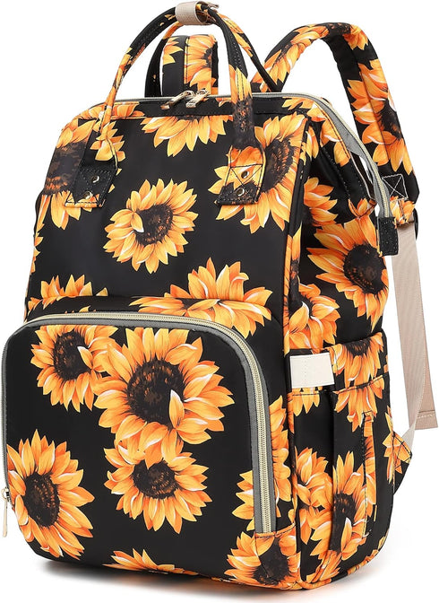 Xunteny Sunflower Baby Diaper Bag Backpack for Girls Boys, Waterproof Large Maternity Nappy