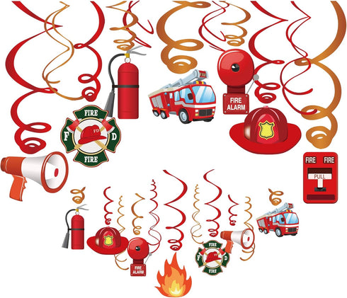 Fire Truck Hanging Swirl Decorations, 30 Ct, Firefighter & Fireman Themed Birthday Party Supplies