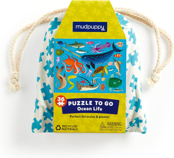 Mudpuppy Ocean Life Puzzle to Go, 36 Pieces, 12 x 9” – Travel-Friendly for Kids Age 3+