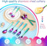 Pimoys 12 Pieces Kids Rainbow Utensils Set, Stainless Steel Safe Forks and Spoons, Dishwasher Safe Metal Cutlery