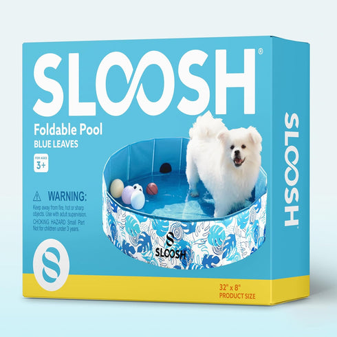 Swimming (32" 8") SLOOSH Foldable Dog Kiddie Pool - Portable Hard Plastic Kids Baby Doggie Pool, Anti-Slip Thick PVC