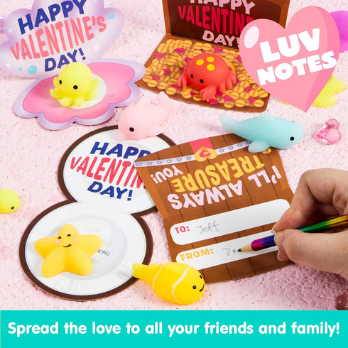 30 Packs JOYIN Valentines Day Gift Cards with Mochi Squishy Toys, Stress Relief Fidget Toys, Kawaii Mochi Squeezes