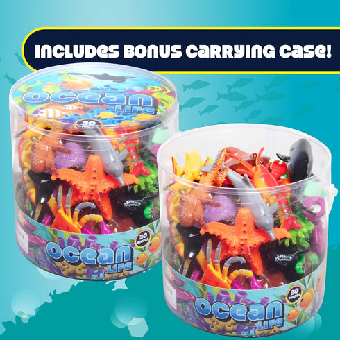 Set (30PCS) Playset Ocean Animal Toy Figures Marine Life Sea Creatures with Sharks, Dolphins, Turtles, Crabs & More