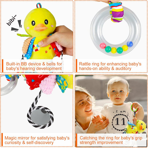 Baby Stroller Toy and Car Seat Toy with Teether Hanging Rattle for Boys and Girls 3-12 Months