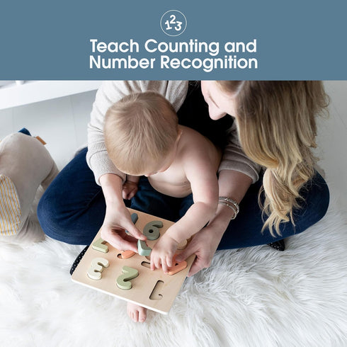 Pearhead Wooden 123 Numbers Puzzle, Colorful Preschool Counting Toy, Montessori Educational Learning Board Gift for