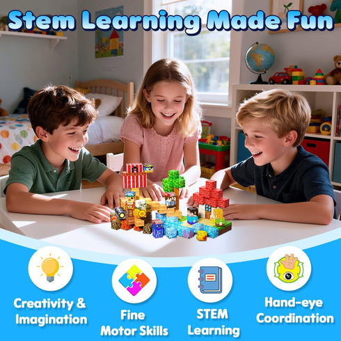 208PCS 4-8, 3+, Magnetic Blocks, Magnetic Building Blocks, Magnetic Cubes for Kids Sensory Toy for STEM Constructions