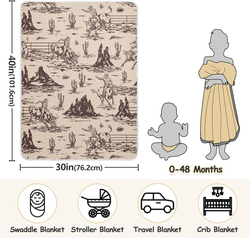 Mazeann 30x40in Western American Cowboy Baby Blankets Soft Warm Crib Stroller Blanket for Toddler Newborn Girls Boys